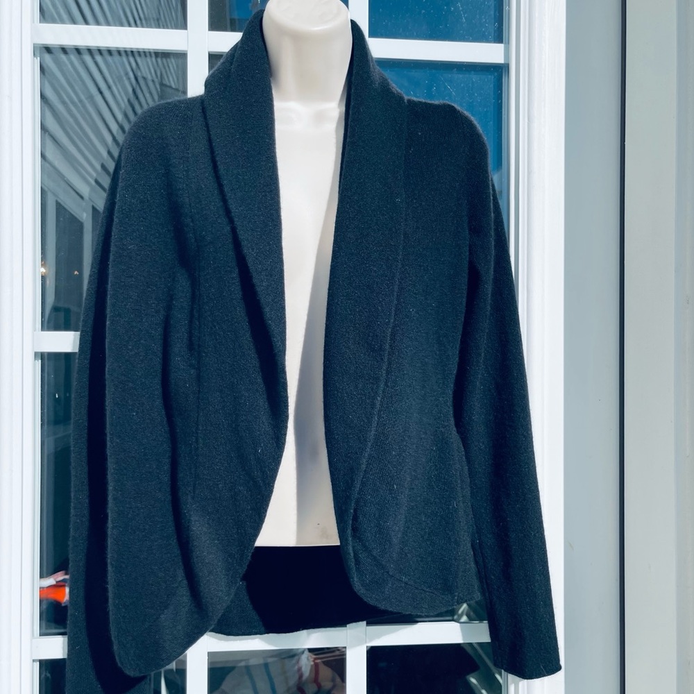 WHITE + WARREN Cashmere Black cardigan Knit Open Sweater Soft Cozy sz medium